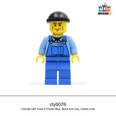 Figurine Town Overalls with Tools in Pocket Blue, Black Knit Cap, Cheek Lines, réf. cty0076