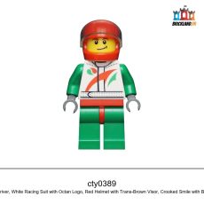 Figurine Town Race Car Driver, White Racing Suit with Octan Logo, Red Helmet with Trans-Brown Visor, réf. cty0389