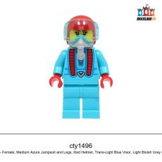 Figurine Town Stuntz Driver - Female, Medium Azure Jumpsuit and Legs, Red Helmet, Trans-Light Blue Visor, réf. cty1496