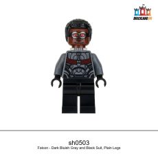 Figurine Super Heroes Falcon - Dark Bluish Gray and Black Suit, Plain Legs, réf. sh0503