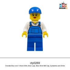 Figurine Town Overalls Blue over V-Neck Shirt, Blue Legs, Blue Short Bill Cap, réf. cty0269
