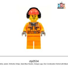 Figurine Town Construction Worker - Male, Orange Safety Jacket, Reflective Stripe, Sand Blue Hoodie, réf. cty0534