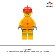 Figurine Town Fire - Reflective Stripes, Bright Light Orange Suit, Life Jacket, Red Fire Helmet, réf. cty0974
