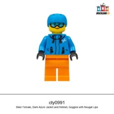Figurine Town Skier Female, Dark Azure Jacket and Helmet, Goggles with Nougat Lips, réf. cty0991