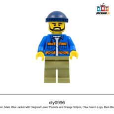 Figurine Town Dock Worker, Male, Blue Jacket with Diagonal Lower Pockets and Orange Stripes, réf. cty0996