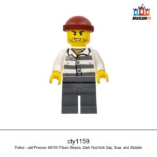 Figurine Town Police - Jail Prisoner 86753 Prison Stripes, Dark Red Knit Cap, Scar, and Stubble, réf. cty1159