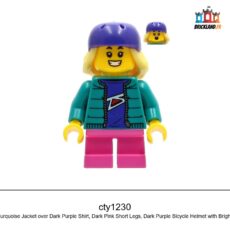 Figurine Town Child - Girl, Dark Turquoise Jacket over Dark Purple Shirt, Dark Pink Short Legs, réf. cty1230