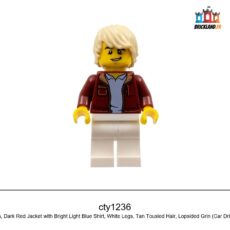 Figurine Town Man, Dark Red Jacket with Bright Light Blue Shirt, White Legs, Tan Tousled Hair, réf. cty1236