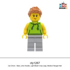 Figurine Town Car Driver - Male, Lime Hoodie, Light Bluish Gray Legs, Medium Nougat Hair, réf. cty1267