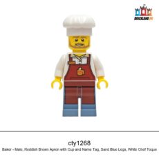 Figurine Town Baker - Male, Reddish Brown Apron with Cup and Name Tag, Sand Blue Legs, White Chef Toque, réf. cty1268