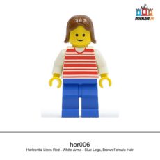 Figurine Town Horizontal Lines Red - White Arms - Blue Legs, Brown Female Hair, réf. hor006
