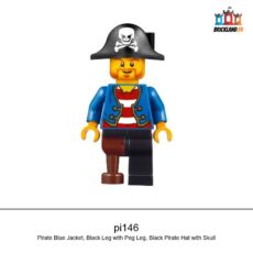Figurine Pirates Pirate Blue Jacket, Black Leg with Peg Leg, Black Pirate Hat with Skull, réf. pi146