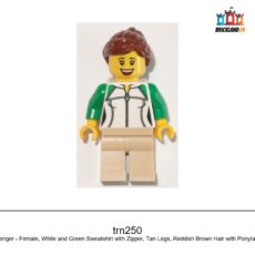 Figurine Town Train Passenger - Female, White and Green Sweatshirt with Zipper, Tan Legs, réf. trn250