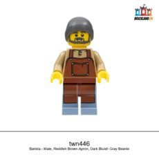 Figurine Town Barista - Male, Reddish Brown Apron, Dark Bluish Gray Beanie, réf. twn446